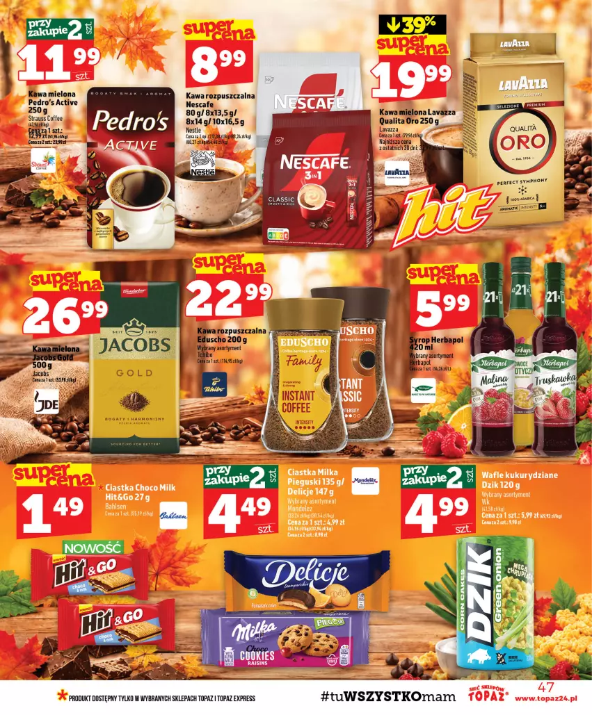 Gazetka promocyjna Topaz - Gazetka - ważna 29.10 do 04.11.2026 - strona 47 - produkty: BIC, Jacobs, Kawa, Kawa mielona, Kawa rozpuszczalna, Lavazza, Top