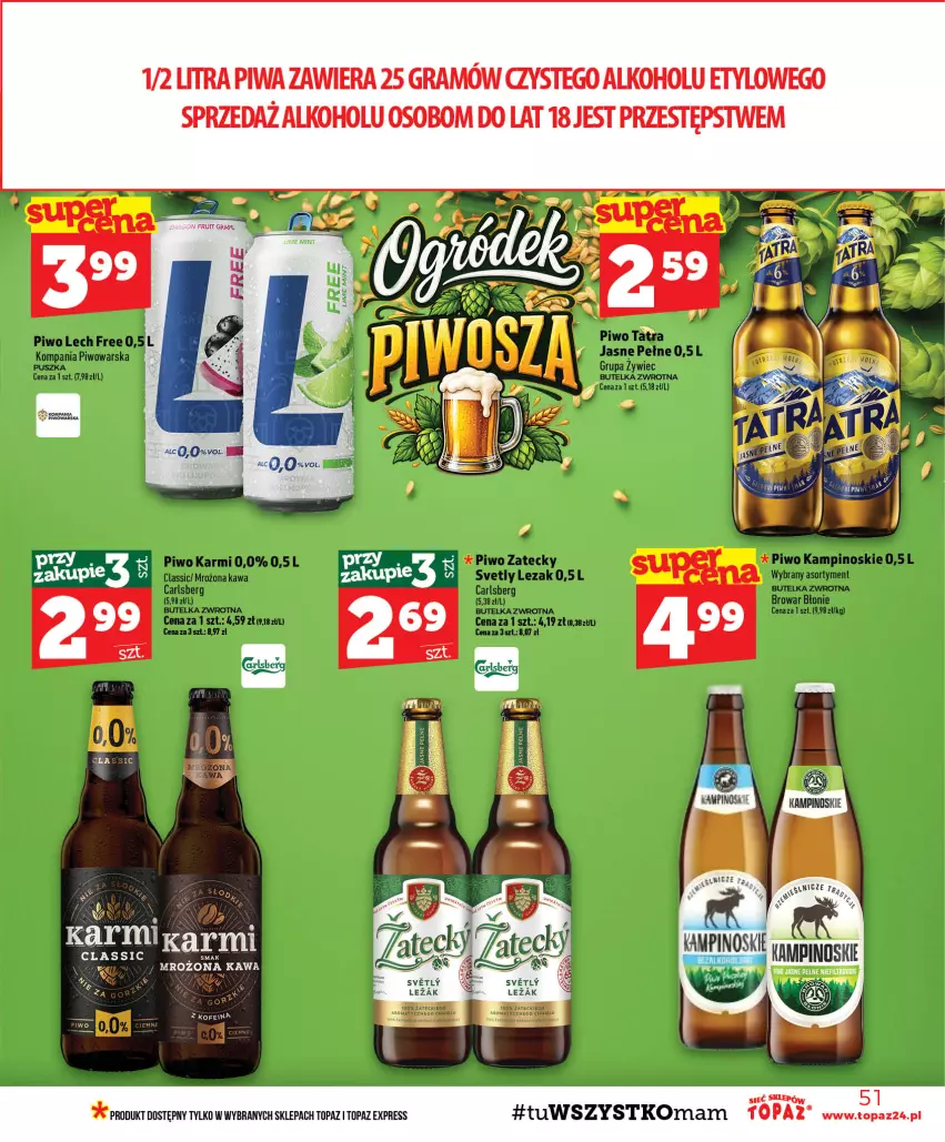 Gazetka promocyjna Topaz - Gazetka - ważna 29.10 do 04.11.2026 - strona 51 - produkty: Carlsberg, Gra, Karmi, Kawa, Piwa, Piwo, Tatra, Top