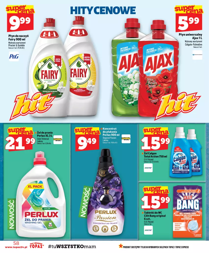 Gazetka promocyjna Topaz - Gazetka - ważna 29.10 do 04.11.2026 - strona 58 - produkty: AEG, Ajax, Calgon, Dezynfekcja, Fa, Fairy, Gin, LG, Szczotka, Tablet, Top