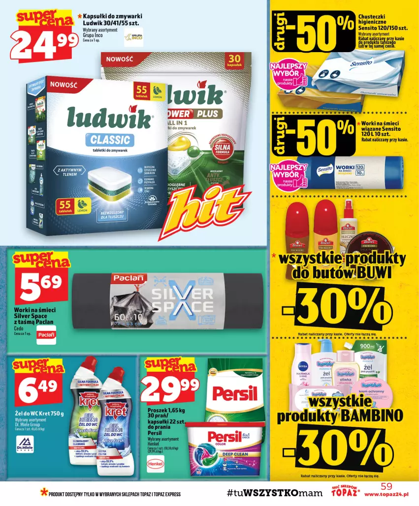Gazetka promocyjna Topaz - Gazetka - ważna 29.10 do 04.11.2026 - strona 59 - produkty: Chusteczki, Ludwik, Persil, Sito, Tablet, Top, Worki na śmiec, Worki na śmieci, Zmywarki