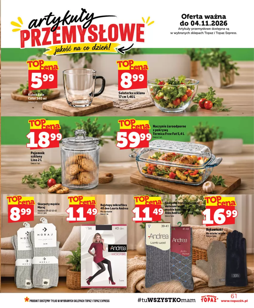 Gazetka promocyjna Topaz - Gazetka - ważna 29.10 do 04.11.2026 - strona 61 - produkty: Karp, LANA, Laur, Pojemnik, Pojemnik szklany, Rajstopy, Salaterka, Top