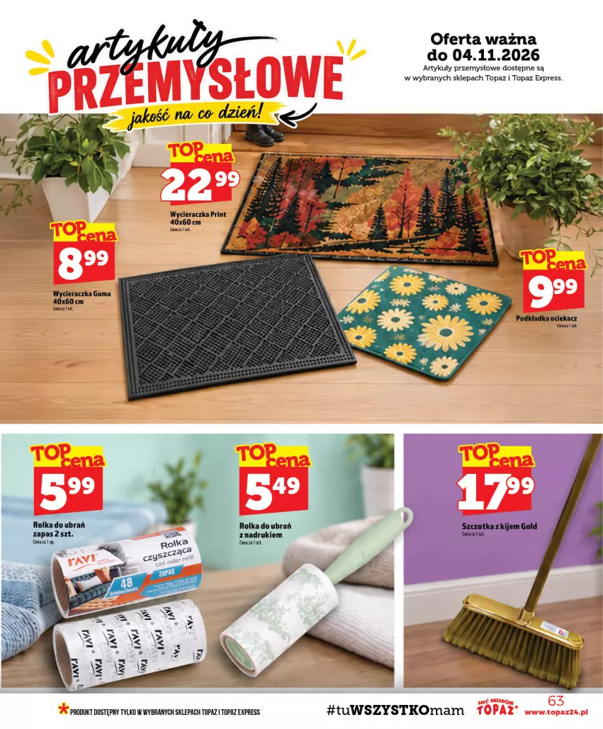 Gazetka promocyjna Topaz - Gazetka - ważna 29.10 do 04.11.2026 - strona 63 - produkty: Kije, Ociekacz, Podkład, Podkładka, Szczotka, Top, Wycieraczka
