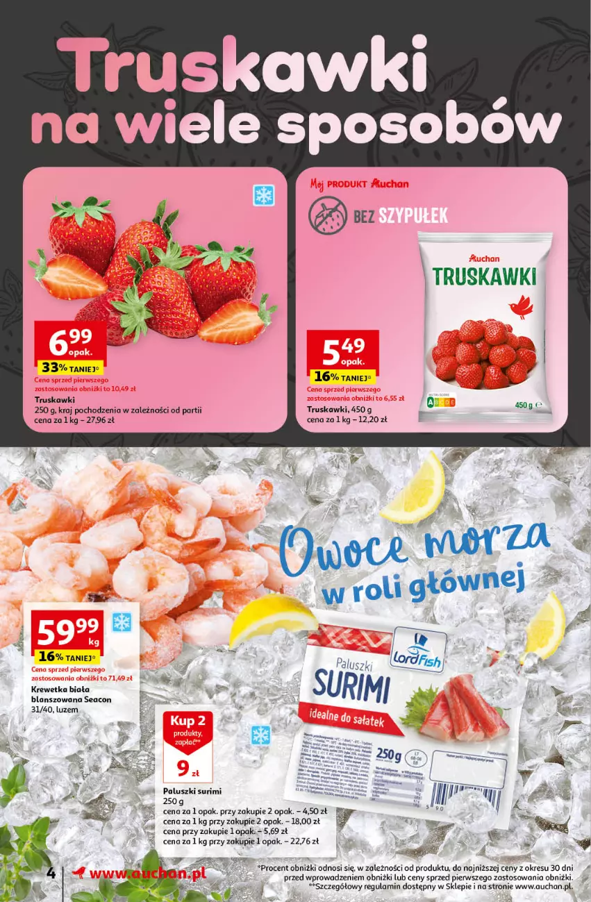 Gazetka promocyjna Auchan - Gazetka Z miłości do okazji Supermarket Auchan - ważna 08.02 do 14.02.2024 - strona 4 - produkty: Surimi, Truskawki