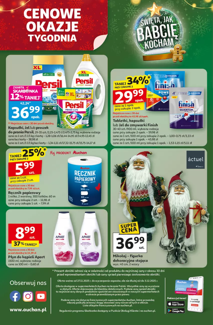 Gazetka promocyjna Auchan - Święta jak babcię kocham Supermarket - ważna 27.11 do 03.12.2025 - strona 8 - produkty: Finish, Gra, Papier, Persil, Płyn do kąpieli, Ręcznik, Ser, Tablet, Tera, Zmywarki