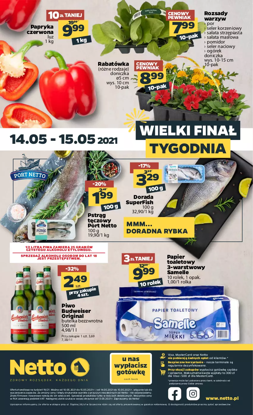 Gazetka promocyjna Netto - Gazetka spożywcza - ważna 10.05 do 15.05.2021 - strona 20 - produkty: Gin, Gra, Masło, Ogórek, Papier, Papier toaletowy, Papryka, Papryka czerwona, Piast, Piec, Piwa, Piwo, Por, Pstrąg, Pstrąg tęczowy, Sałat, Sałata masłowa, Seler naciowy, Ser