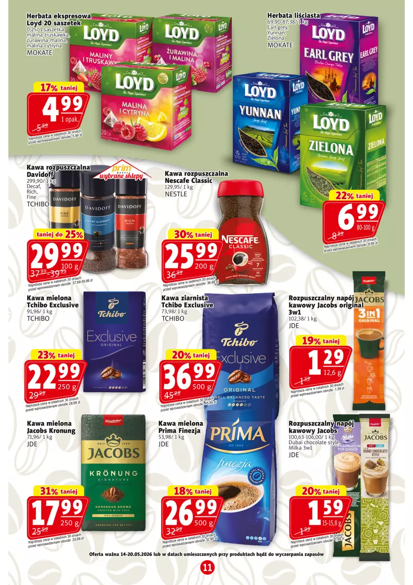 Gazetka promocyjna Prim Market - ważna 14.05 do 20.05.2026 - strona 11 - produkty: Davidoff, Gin, Herbata, Jacobs, Kawa, Kawa mielona, Kawa rozpuszczalna, Kawa ziarnista, Milka, Napój, Prima, Tchibo