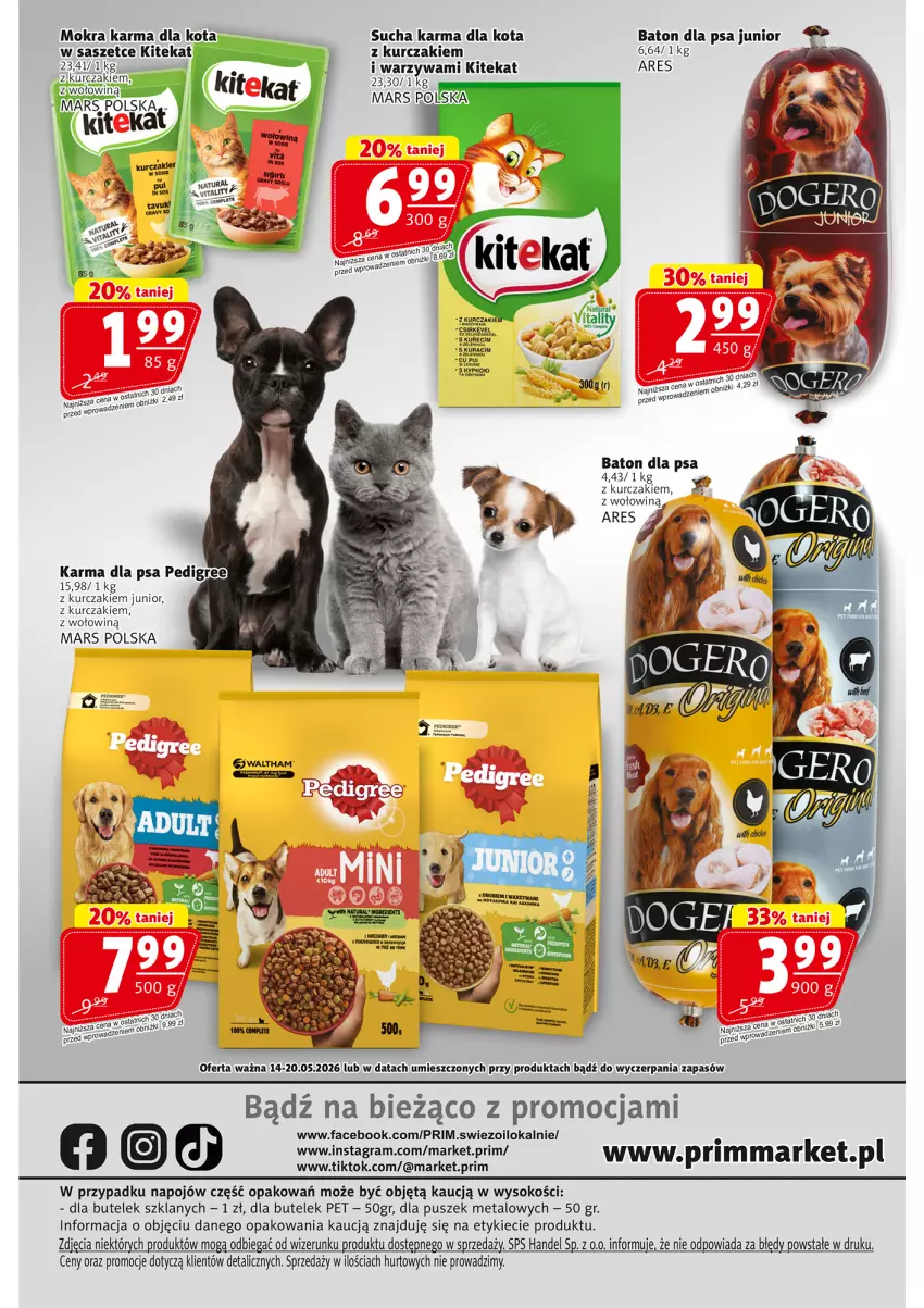 Gazetka promocyjna Prim Market - ważna 14.05 do 20.05.2026 - strona 16 - produkty: Baton, Baton dla psa, Fa, Gra, KiteKat, Kurczak, Mars, Mokra karma, Pedigree, Sok, Sucha karma, Warzywa
