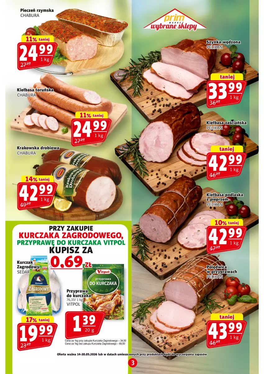 Gazetka promocyjna Prim Market - ważna 14.05 do 20.05.2026 - strona 3 - produkty: Kiełbasa, Kurczak, Piec, Pieczeń rzymska