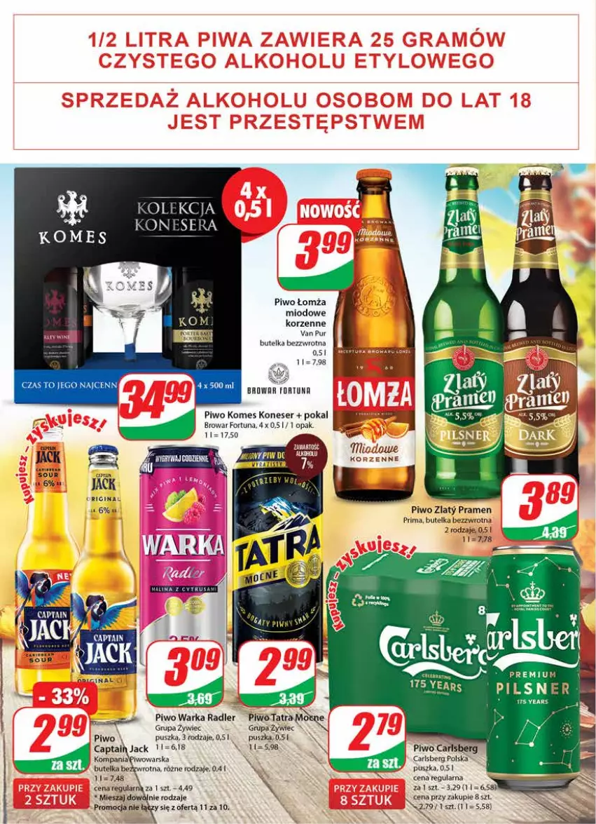 Gazetka promocyjna Dino - Gazetka - ważna 28.09 do 04.10.2022 - strona 16 - produkty: Carlsberg, Fortuna, Gin, Piwo, Prima, Pur, Radler, Ser, Tatra, Warka