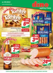 Gazetka promocyjna Dino - Gazetka - Gazetka - ważna od 04.10 do 04.10.2022 - strona 1 - produkty: Piwo, JBL, Parówki, Tyskie, Toffifee, Berlinki