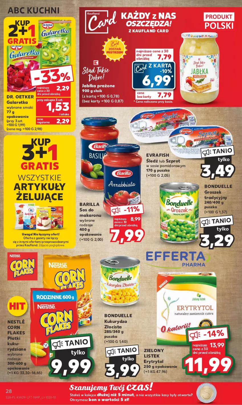 Gazetka promocyjna Kaufland - Gazetka tygodnia - ważna 20.07 do 26.07.2023 - strona 28 - produkty: Barilla, Bonduelle, Corn flakes, Dr. Oetker, Gala, Galaretka, Gra, Groszek, Jabłka, Jabłka prażone, Kukurydza, Makaron, Nestlé, Olej, Sos, Sos do makaronu, Stek, Szprot, Waga