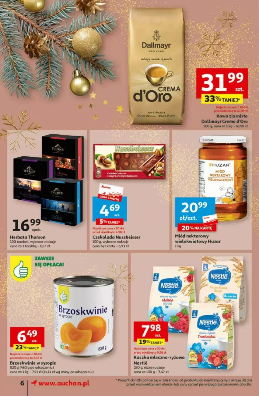 Gazetka promocyjna Auchan - ważna 16.11 do 22.11.2023 - strona 6 - produkty: Brzoskwinie, Czekolada, Dallmayr, Herbata, Kawa, Kawa ziarnista, Miód, Nektar, Ryż, Ser, Syrop