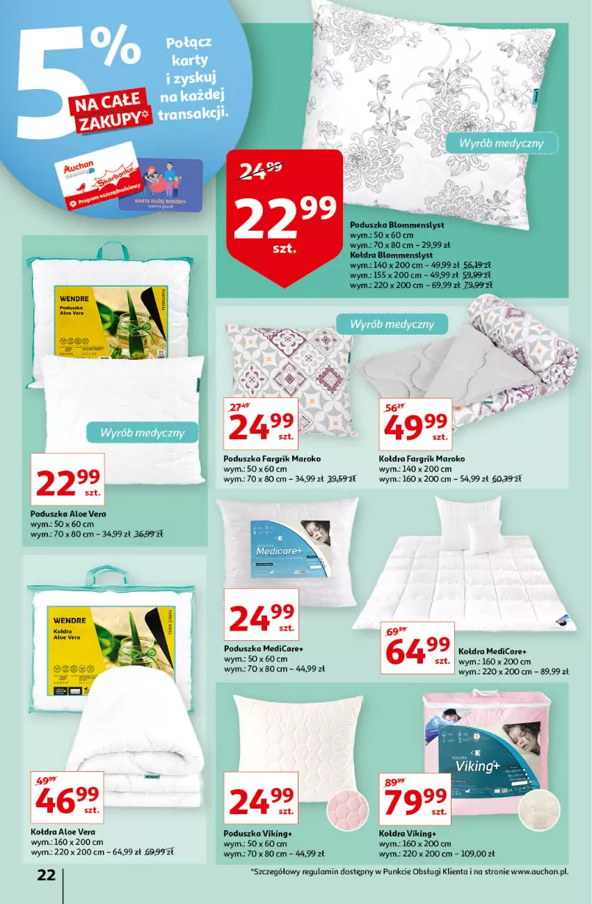 Gazetka promocyjna Auchan - Maxi Paki Niskie Ceny Hipermarkety - ważna 13.01 do 19.01.2022 - strona 22 - produkty: Aloe vera, Fa, Kołdra, Poduszka