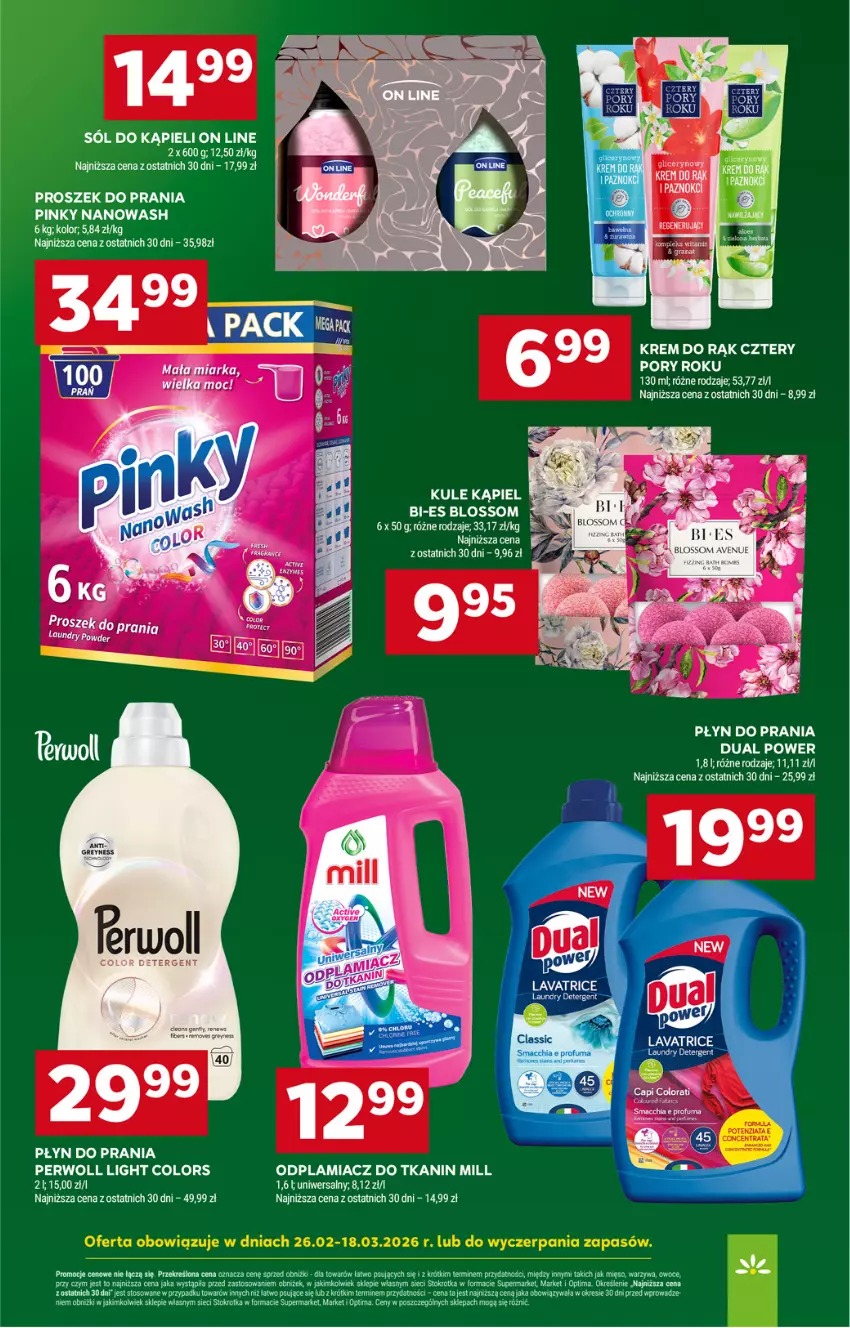 Gazetka promocyjna Stokrotka - Supermarket - ważna 12.03 do 18.03.2026 - strona 20 - produkty: Chia, Gres, Krem do rąk, Miarka, Odplamiacz, Perwoll, Płyn do prania, Por, Proszek do prania, Sól, Sól do kąpieli
