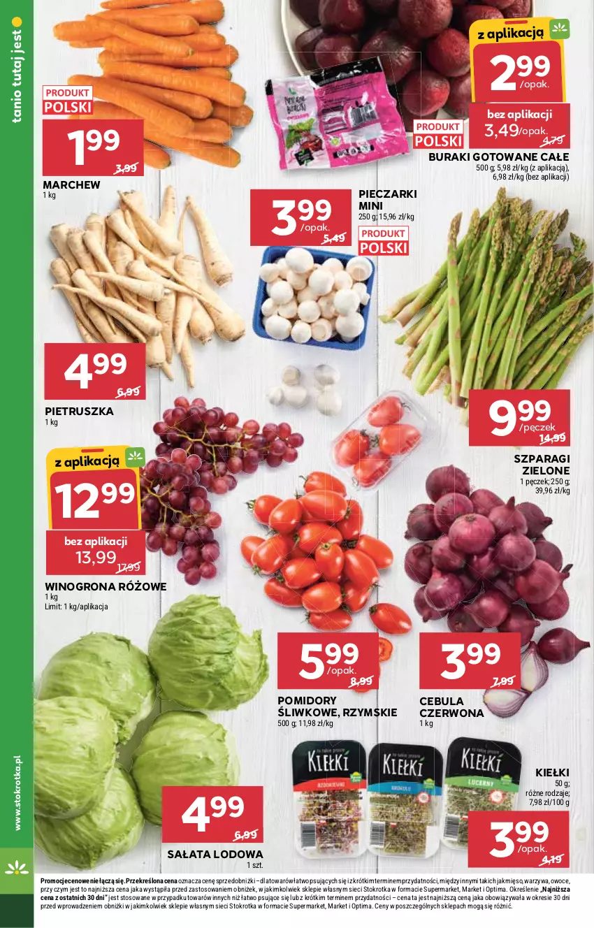 Gazetka promocyjna Stokrotka - Supermarket - ważna 12.03 do 18.03.2026 - strona 6 - produkty: Buraki, Cebula, Cebula czerwona, Kiełki, Mięso, Optima, Owoce, Piec, Pietruszka, Pomidory, Sałat, Sałata lodowa, Warzywa, Wino, Winogrona