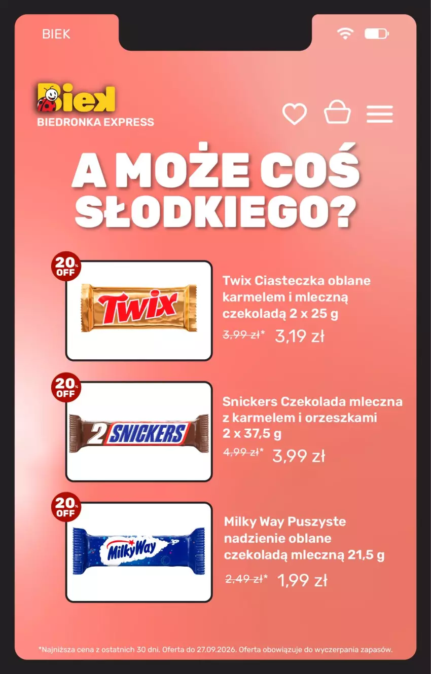 Gazetka promocyjna Biedronka - BIEK - ważna 25.09 do 02.10.2026 - strona 15 - produkty: Czekolada, Czekolada mleczna, Milky Way, Snickers, Twix