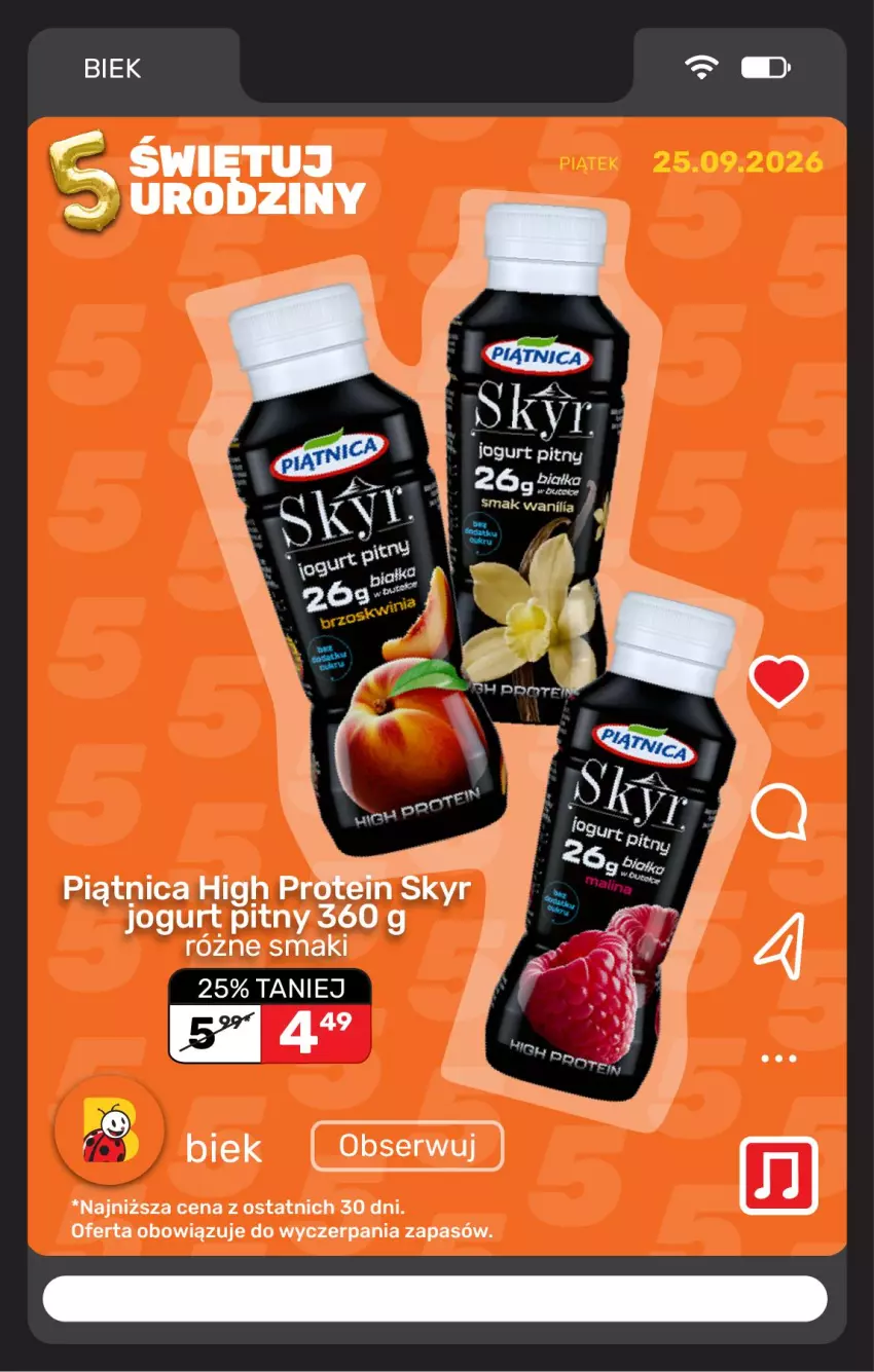 Gazetka promocyjna Biedronka - BIEK - ważna 25.09 do 02.10.2026 - strona 7 - produkty: Jogurt, Jogurt pitny, Piątnica