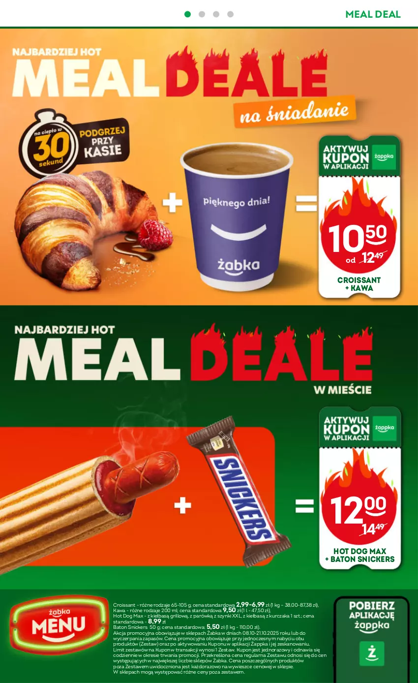 Gazetka promocyjna Żabka - ważna 08.10 do 21.10.2025 - strona 48 - produkty: Baton, Croissant, Grill, Hot dog, Kawa, Kurczak, Snickers, Tran