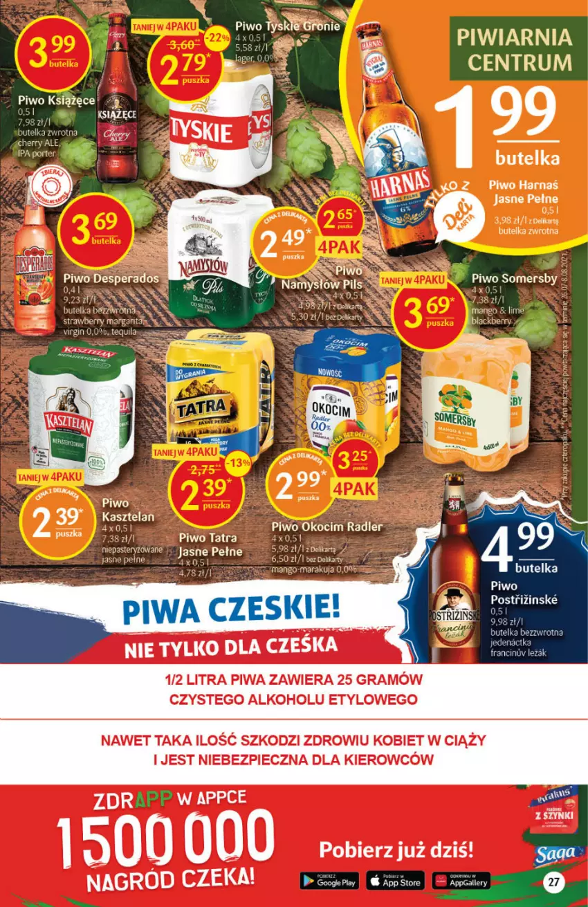 Gazetka promocyjna Delikatesy Centrum - Gazetka Delikatesy Centrum - ważna 30.09 do 06.10.2021 - strona 27 - produkty: Desperados, Gra, Harnaś, Kasztelan, Książęce, Mop, Namysłów, Piec, Piwa, Piwo, Rum, Somersby, Tatra