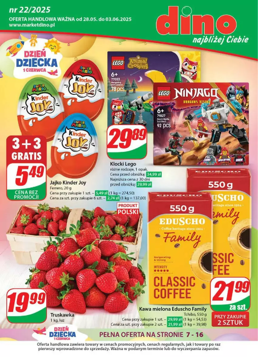 Gazetka promocyjna Dino - ważna 28.05 do 03.06.2025 - strona 1 - produkty: Fa, Ferrero, JBL, Kawa, Kawa mielona, Kinder, Klocki, LEGO, Tchibo