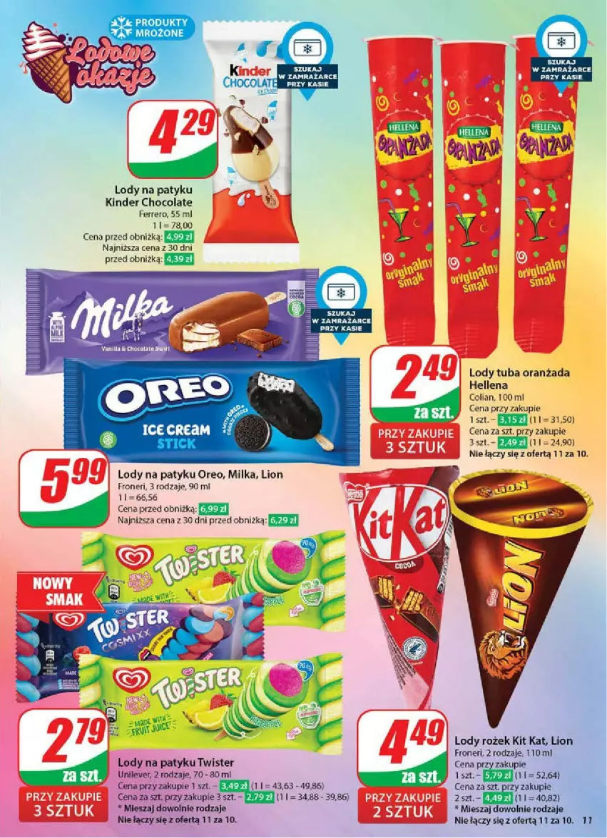 Gazetka promocyjna Dino - ważna 28.05 do 03.06.2025 - strona 3 - produkty: Ferrero, Hellena, Kinder, Kit Kat, Lion, Lody, Milka, Oranżada, Oreo