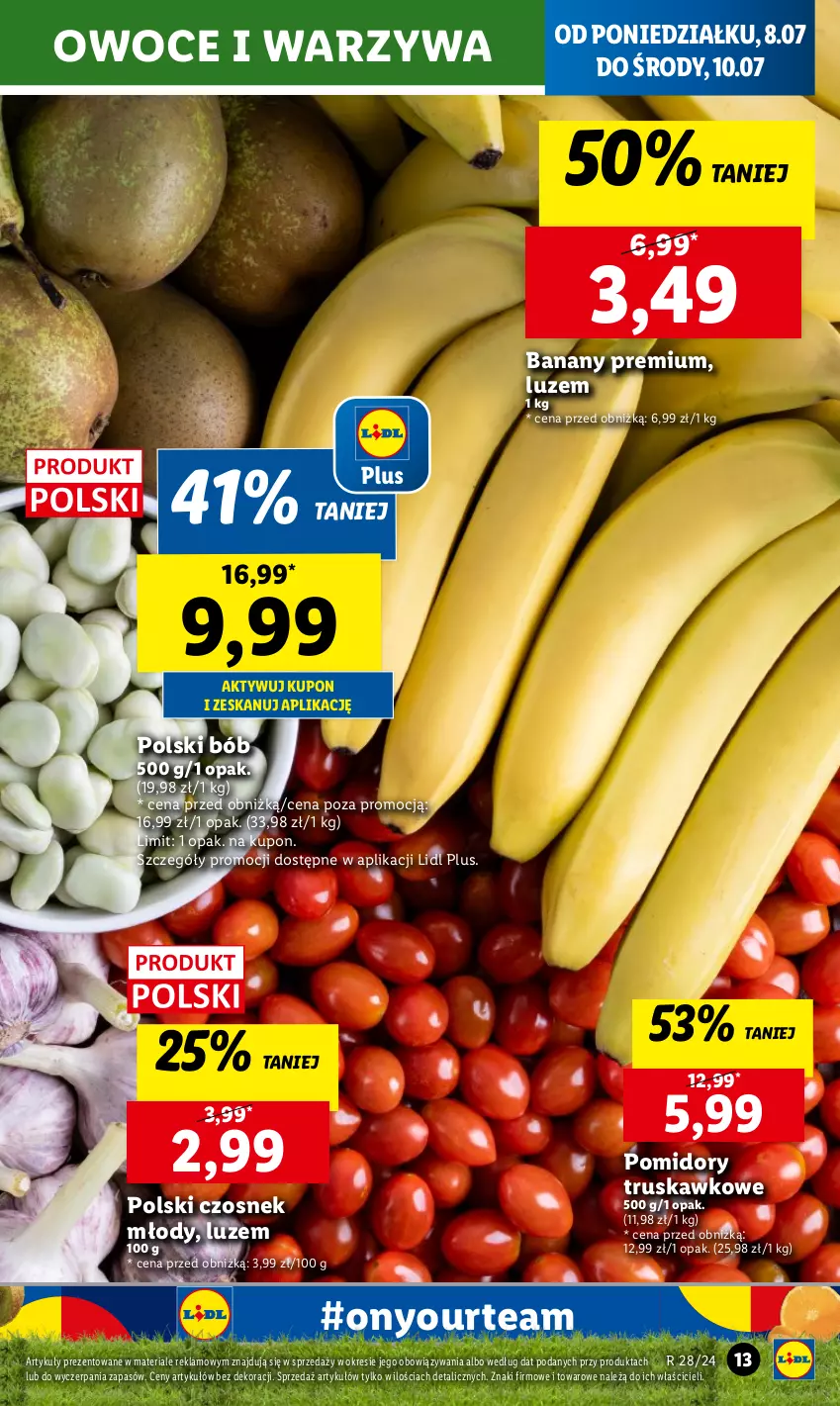 Gazetka promocyjna Lidl - GAZETKA - ważna 08.07 do 10.07.2024 - strona 15 - produkty: Banany, Czosnek, Owoce, Pomidory, Warzywa