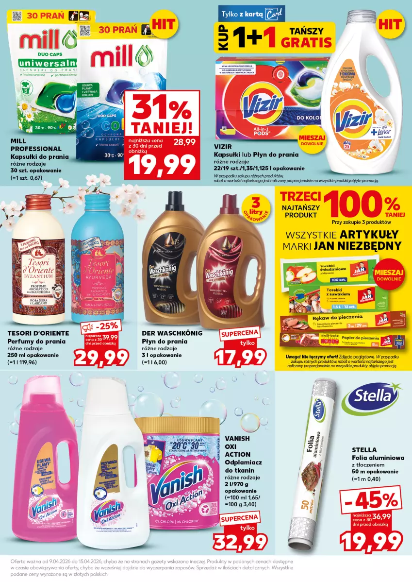 Gazetka promocyjna Kaufland - Mocny Start - ważna 13.04 do 15.04.2026 - strona 29 - produkty: Danio, Folia aluminiowa, Jan Niezbędny, Kapsułki do prania, LG, Odplamiacz, Perfum, Płyn do prania, Por, Top, Vanish, Vizir, Waga