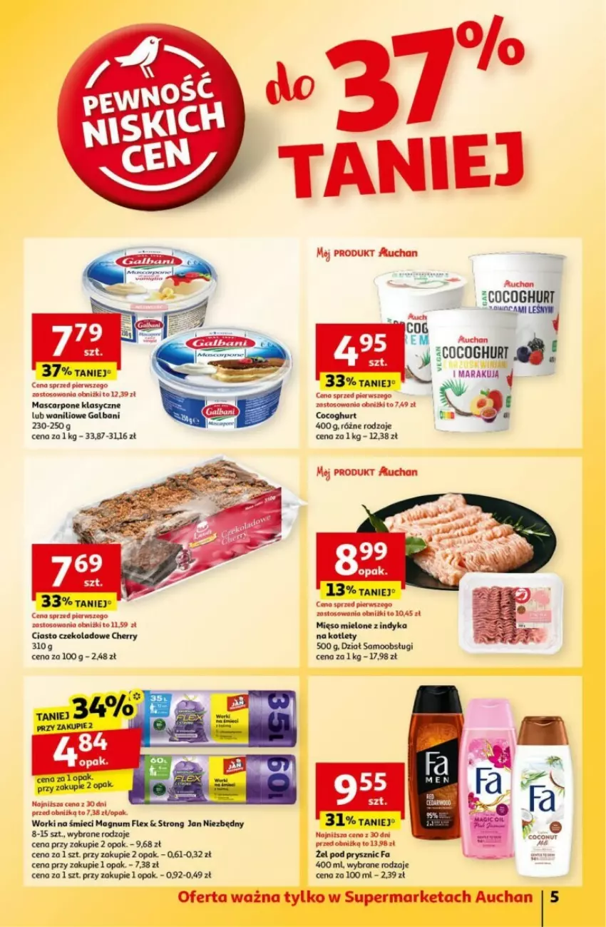 Gazetka promocyjna Auchan - ważna 24.10 do 30.10.2024 - strona 10 - produkty: Ciasto czekoladowe, Fa, Galbani, Jan Niezbędny, Mascarpone, Mięso, Mięso mielone, Worki na śmiec, Worki na śmieci