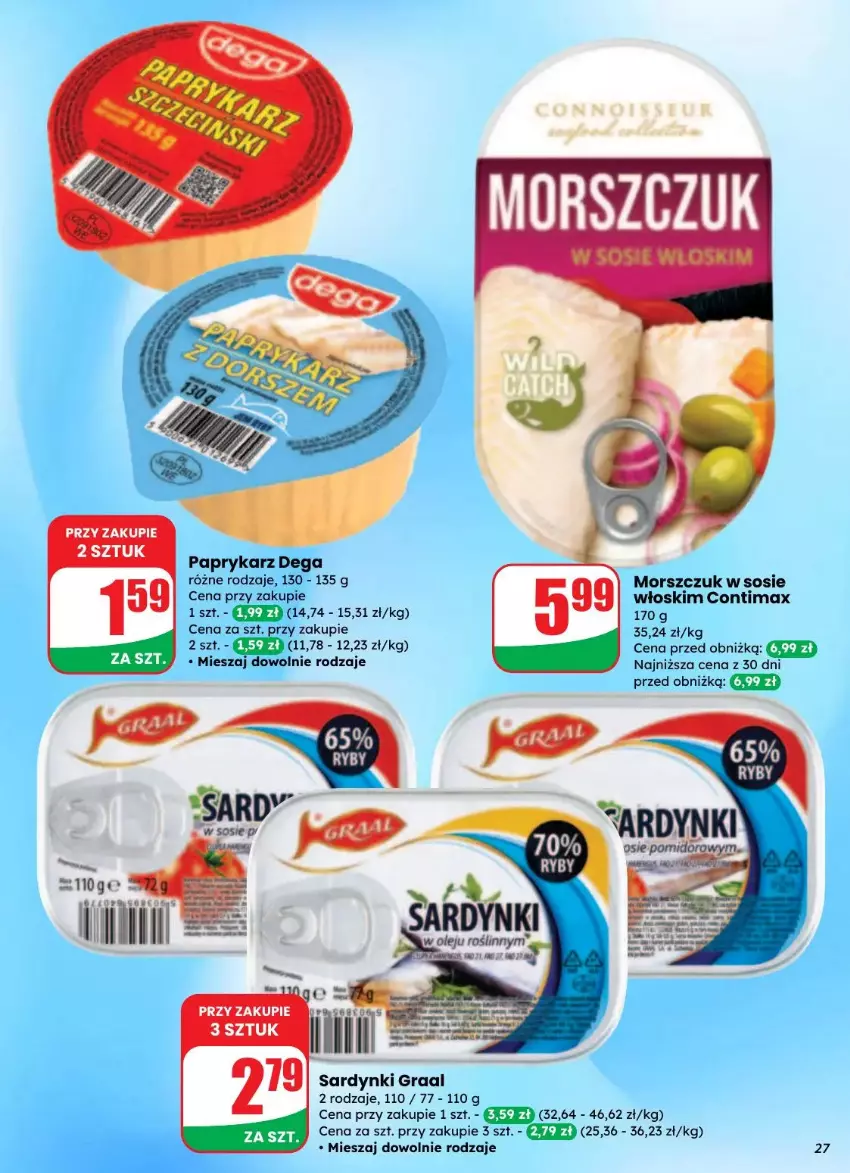 Gazetka promocyjna Dino - ważna 27.08 do 02.09.2025 - strona 20 - produkty: Dega, Gra, Graal, Karp, Olej, Papryka, Paprykarz, Sardynki, Sos