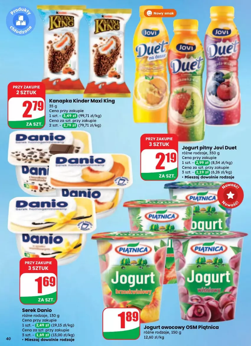 Gazetka promocyjna Dino - ważna 27.08 do 02.09.2025 - strona 35 - produkty: Danio, Jogurt, Jogurt owocowy, Jogurt pitny, Kinder, Piątnica, Ser, Serek