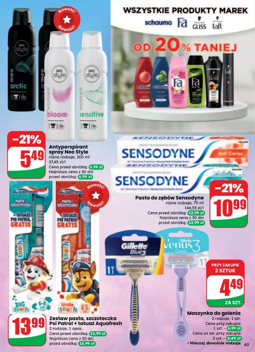 Gazetka promocyjna Dino - ważna 27.08 do 02.09.2025 - strona 60 - produkty: Antyperspirant, Aquafresh, Maszynka, Maszynka do golenia, Pasta do zębów, Psi Patrol, Schauma, Sensodyne, Szczoteczka, Szynka
