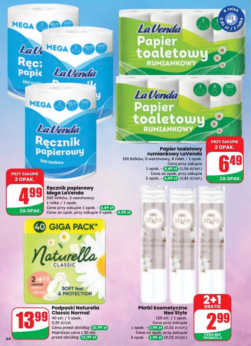 Gazetka promocyjna Dino - ważna 27.08 do 02.09.2025 - strona 61 - produkty: Naturell, Naturella, Papier, Papier toaletowy, Płatki kosmetyczne, Podpaski, Ręcznik, Rum