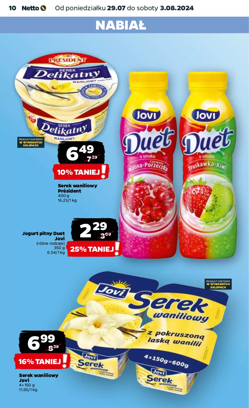 Gazetka promocyjna Netto - Od Poniedziałku - ważna 29.07 do 03.08.2024 - strona 10 - produkty: Jogurt, Jogurt pitny, Président, Ser, Serek