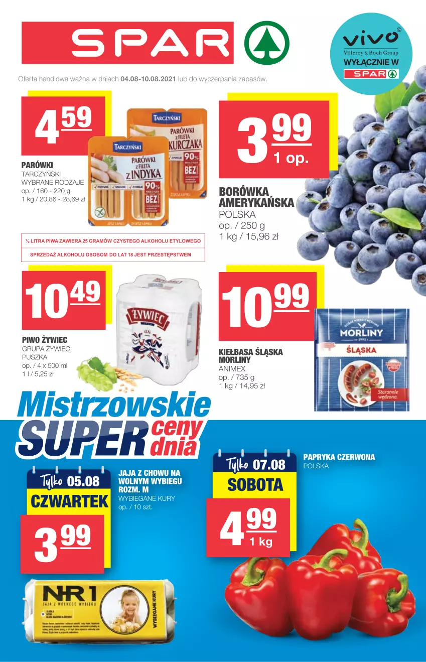 Gazetka promocyjna Spar - Express - ważna 04.08 do 10.08.2021 - strona 1 - produkty: Jaja, Kurczak, Parówki, Piwo, Tarczyński