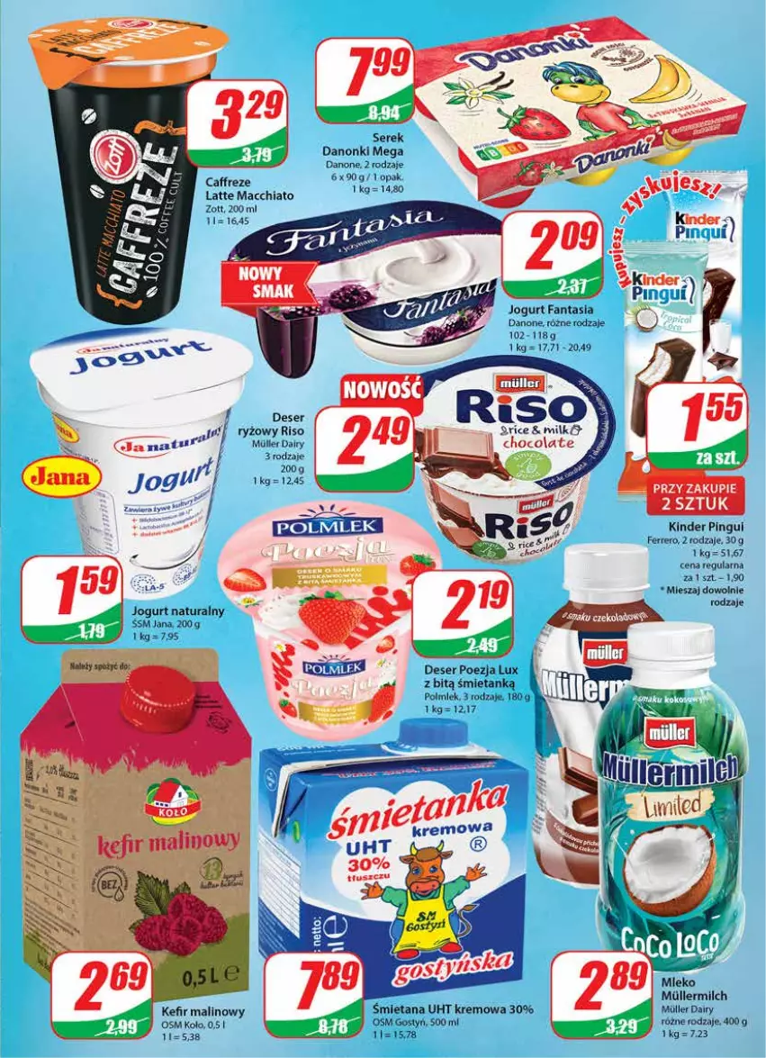 Gazetka promocyjna Dino - Gazetka - ważna 21.09 do 27.09.2022 - strona 13 - produkty: Chia, Danone, Danonki, Deser, Fa, Fanta, Ferrero, Jogurt, Jogurt naturalny, Kefir, Kinder, Polmiek, Ryż, Ser, Serek, Zott