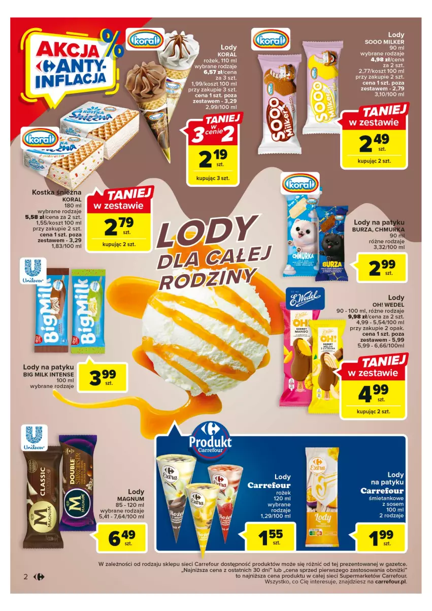 Gazetka promocyjna Carrefour - Gazetka Dla lodowych wyjadaczy - ważna 23.05 do 30.06.2023 - strona 2 - produkty: Big Milk, Kosz, Lody, Melon