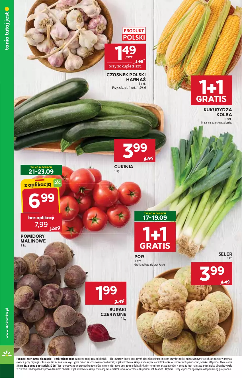 Gazetka promocyjna Stokrotka - Supermarket - ważna 17.09 do 23.09.2026 - strona 10 - produkty: Buraki, Czosnek, Gra, Harnaś, Kukurydza, Mięso, Optima, Owoce, Pomidory, Por, Warzywa