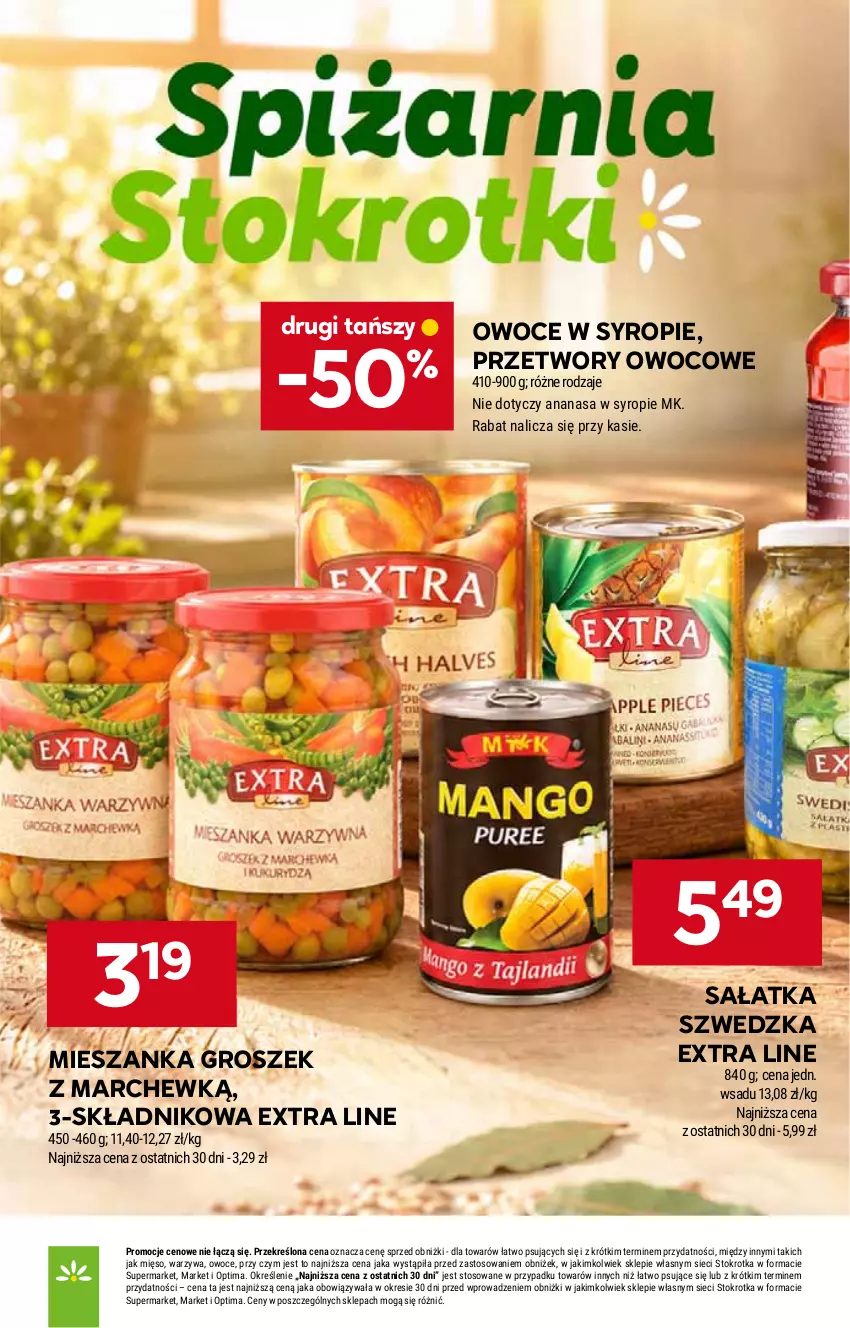 Gazetka promocyjna Stokrotka - Supermarket - ważna 17.09 do 23.09.2026 - strona 28 - produkty: Ananas, Groszek, Mięso, Optima, Owoce, Sałat, Sałatka, Syrop, Warzywa