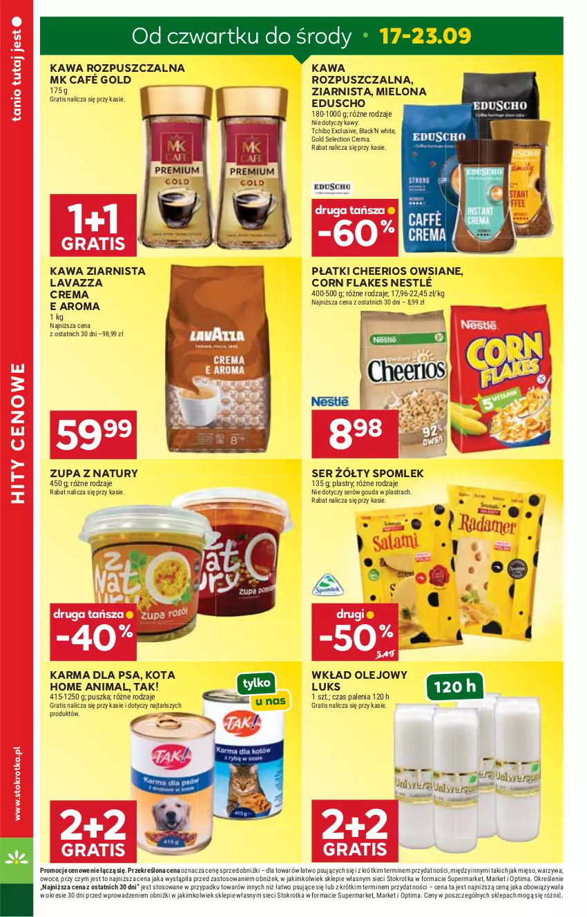 Gazetka promocyjna Stokrotka - Supermarket - ważna 17.09 do 23.09.2026 - strona 6 - produkty: Cheerios, Corn flakes, Gouda, Gra, Kawa, Kawa rozpuszczalna, Kawa ziarnista, Lack, Lavazza, Mięso, Nestlé, Olej, Optima, Owoce, Ser, Tchibo, Warzywa, Wkład olejowy, Zupa