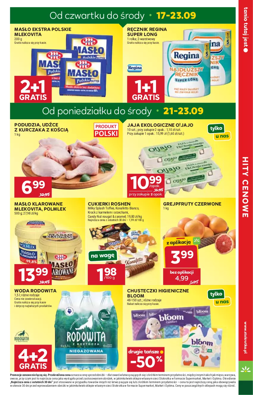 Gazetka promocyjna Stokrotka - Supermarket - ważna 17.09 do 23.09.2026 - strona 7 - produkty: Candy, Chusteczki, Cukier, Cukierki, Gin, Gra, Grejpfrut, Jaja, Kurczak, Masło, Masło klarowane, Mięso, Mleko, Mlekovita, Optima, Owoce, POLMLEK, Ręcznik, Warzywa, Woda