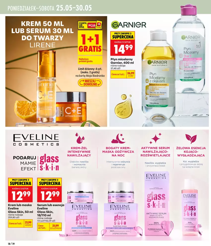 Gazetka promocyjna Biedronka - Gazetka - ważna 21.05 do 28.05.2026 - strona 18 - produkty: Eveline, Fa, Garnier, Gra, Lirene, Makijaż, Maska, Olej, Płyn micelarny, Rum, Ser, Serum