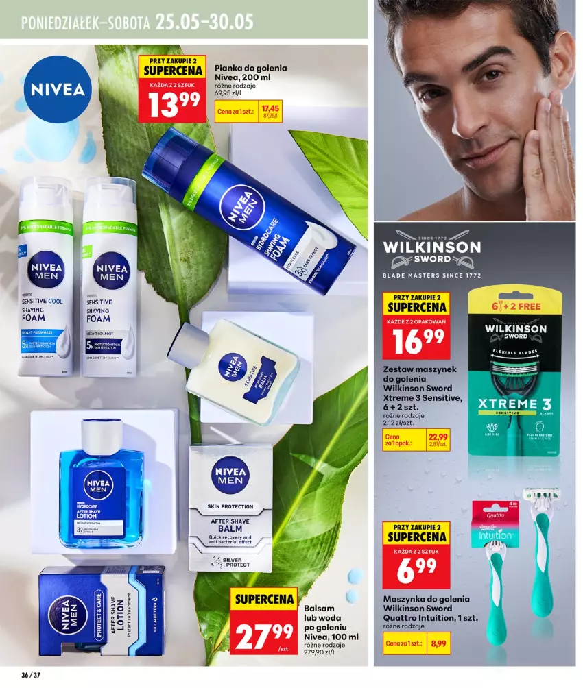Gazetka promocyjna Biedronka - Gazetka - ważna 21.05 do 28.05.2026 - strona 36 - produkty: Maszynka, Maszynka do golenia, Nivea, Pianka do golenia, Szynka, Wilkinson Sword, Woda
