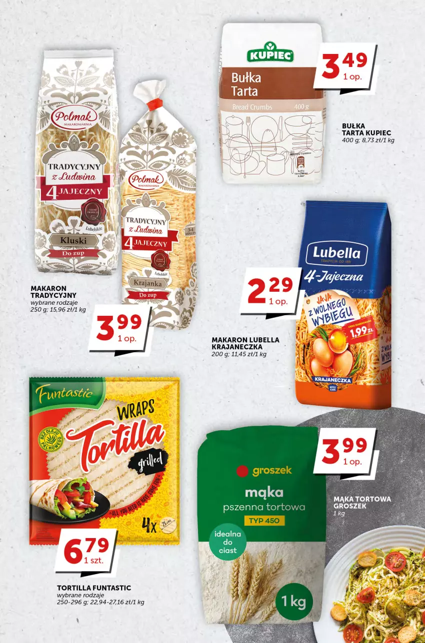 Gazetka promocyjna Groszek - ważna 20.04 do 02.05.2023 - strona 13 - produkty: Bell, Bella, Bułka, Lubella, Mąka, Mąka pszenna, Makaron, Tortilla