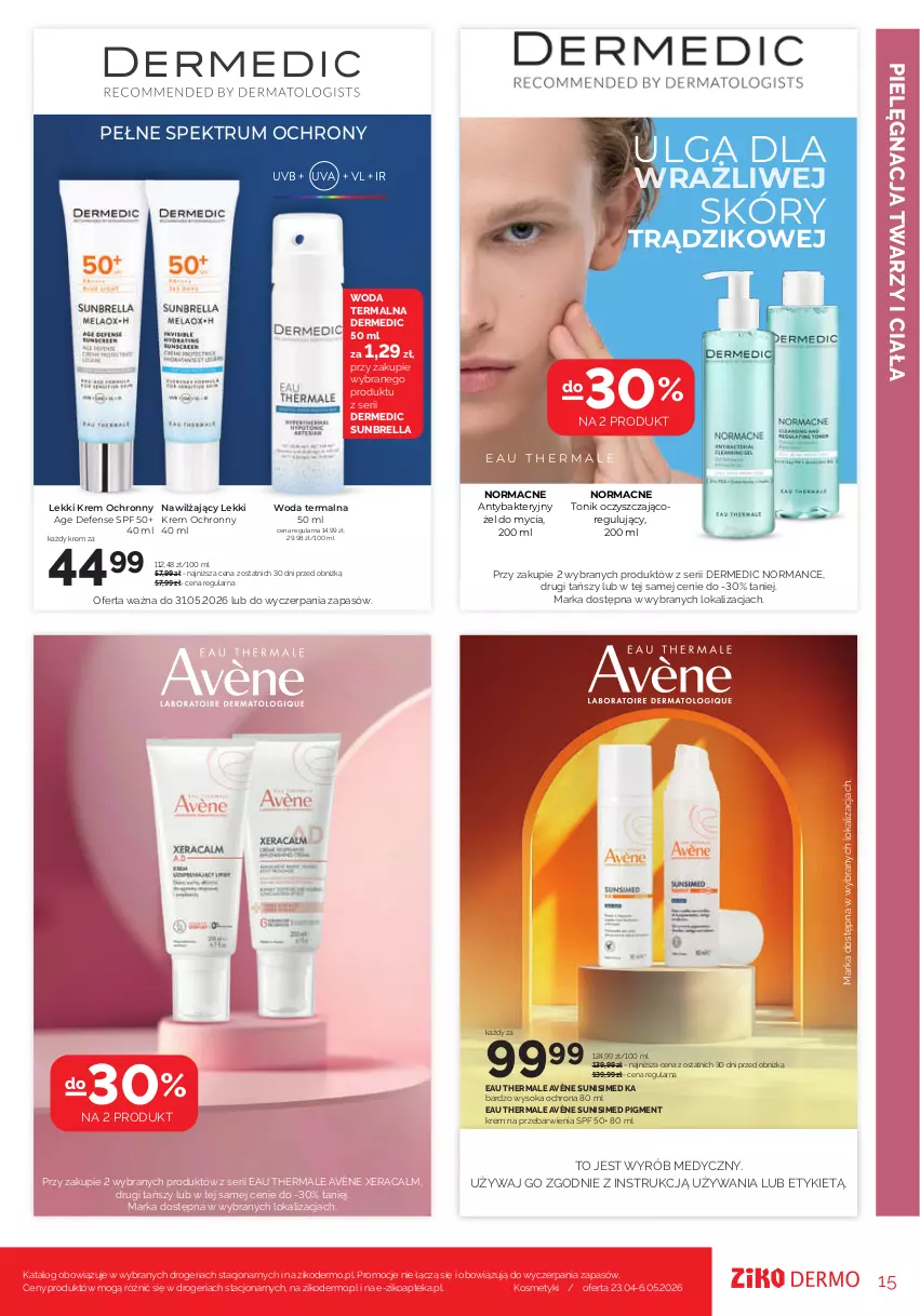 Gazetka promocyjna Ziko - Gazetka Ziko Dermo - ważna 23.04 do 06.05.2026 - strona 15 - produkty: Apteka, Avène, Dermedic, LG, Rum, Ser, Sok, Tonik, Woda, XeraCalm