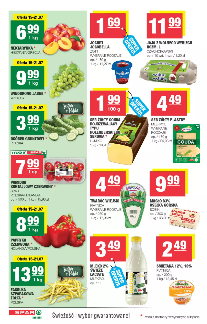 Gazetka promocyjna Spar - Spar-Mini - ważna 15.07 do 26.07.2026 - strona 2 - produkty: Bell, Bella, Fa, Gouda, Grunt, Jaja, Jaja z wolnego wybiegu, Jogobella, Jogurt, Masło, Mleko, Nektar, Nektarynka, Papryka, Piątnica, Ser, Twaróg, Wino, Zott