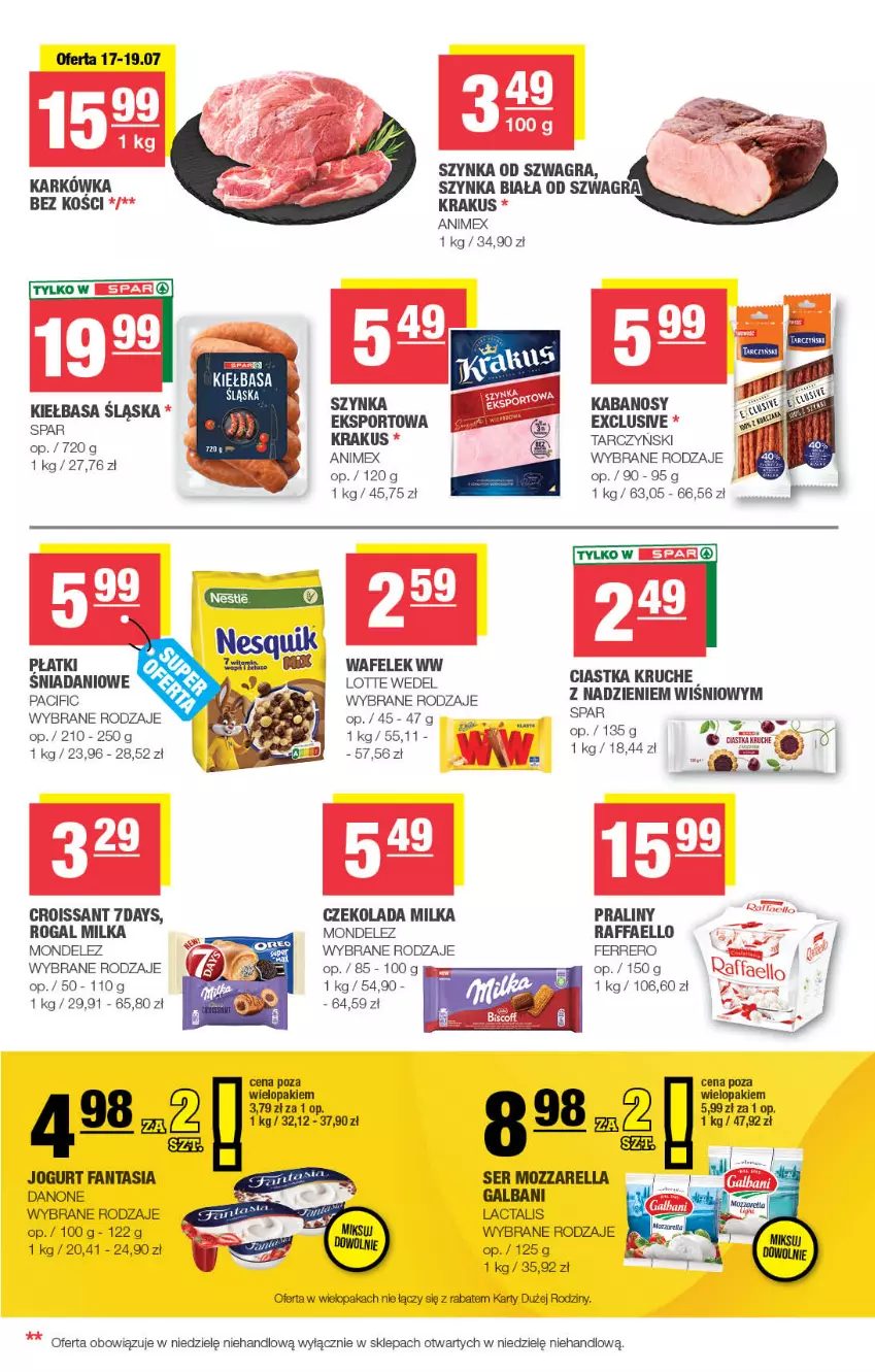 Gazetka promocyjna Spar - Spar-Mini - ważna 15.07 do 26.07.2026 - strona 3 - produkty: Ciastka, Cif, Czekolada, Danio, Danone, Fa, Fanta, Ferrero, Galbani, Gra, Jogurt, Kabanos, Kiełbasa, Krakus, Milka, Mozzarella, Por, Praliny, Raffaello, Rogal, Ser, Sport, Szynka, Szynka biała, Tarczyński, Wafelek