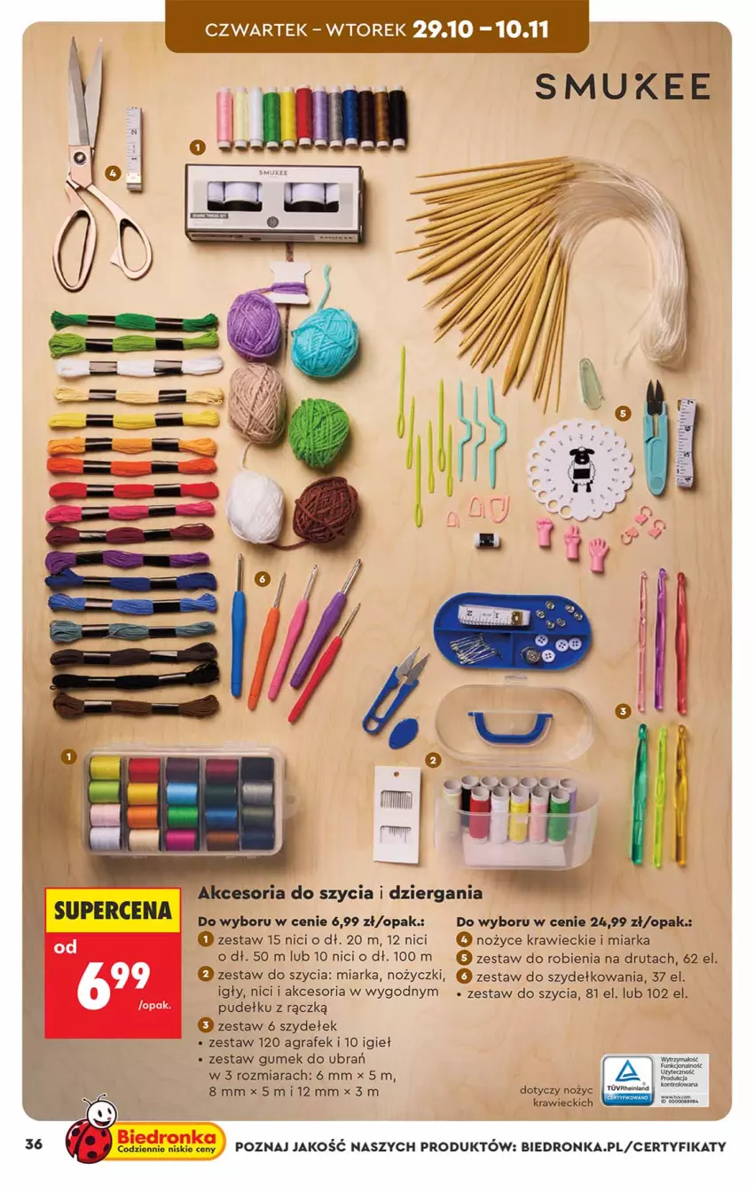 Gazetka promocyjna Biedronka - Okazje Tygodnia - ważna 24.10 do 07.11.2026 - strona 36 - produkty: Gra, Miarka, Noż, Nożyce, Nożyczki, Zestaw do szycia