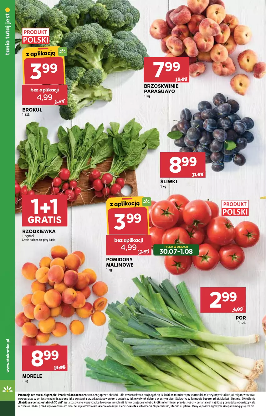 Gazetka promocyjna Stokrotka - Supermarket - ważna 30.07 do 05.08.2026 - strona 10 - produkty: Brzoskwinie, Gra, Mięso, Optima, Owoce, Pomidory, Por, Rzodkiewka, Warzywa