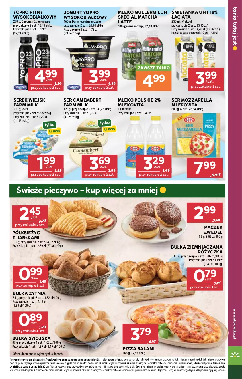 Gazetka promocyjna Stokrotka - Supermarket - ważna 30.07 do 05.08.2026 - strona 15 - produkty: Bułka, Camembert, Danone, Fa, Farm Milk, Jabłka, Jogurt, Mięso, Mleko, Mlekovita, Mozzarella, Müller, Müllermilch, Optima, Owoce, Pączek, Piec, Pieczywo, Pizza, Salami, Ser, Serek, Serek wiejski, Sok, Warzywa