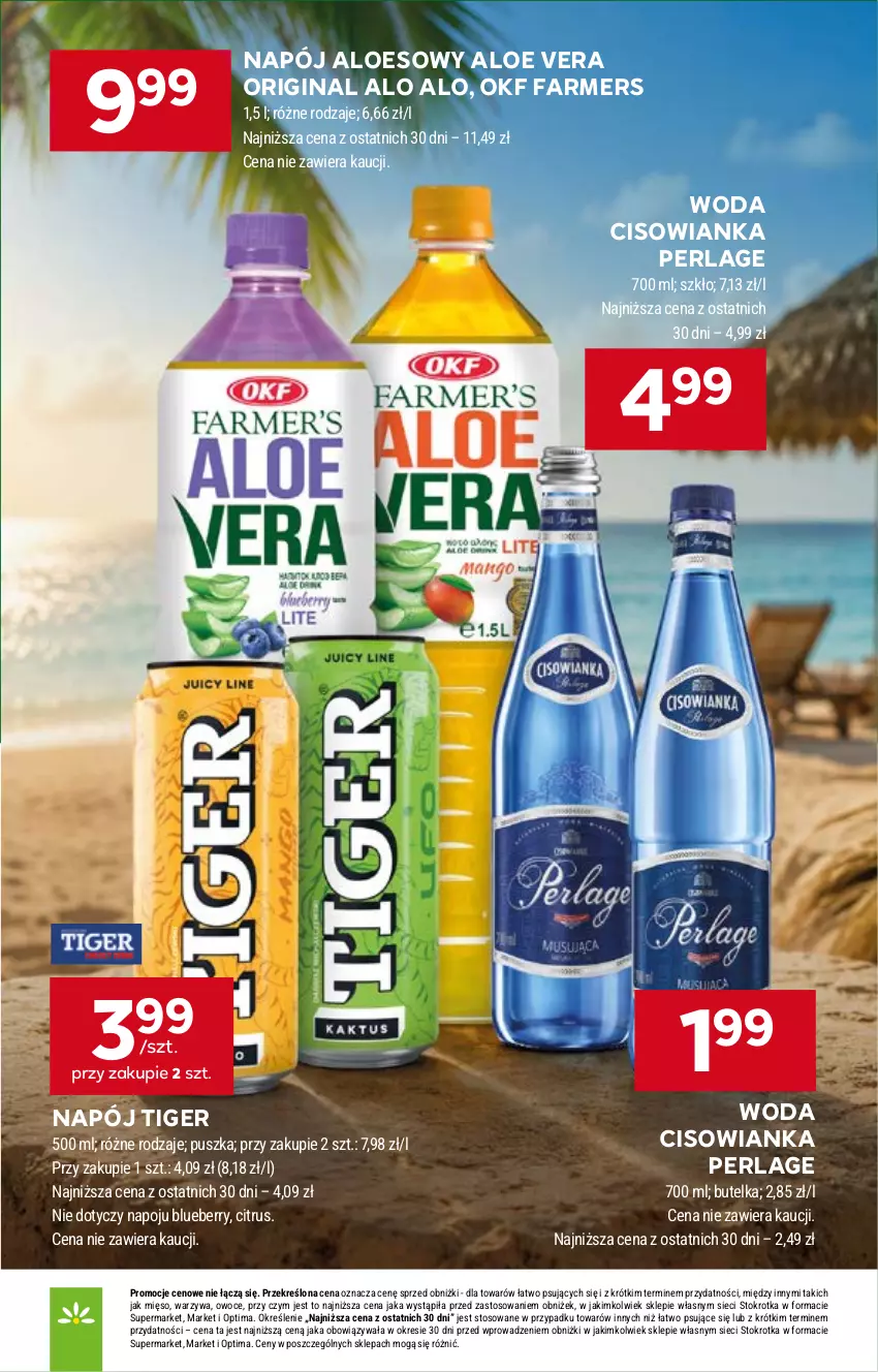 Gazetka promocyjna Stokrotka - Supermarket - ważna 30.07 do 05.08.2026 - strona 34 - produkty: Aloe vera, Cisowianka, Fa, Gin, Mięso, Napój, Optima, Owoce, Tiger, Warzywa, Woda